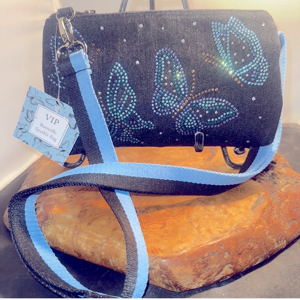 Brighton Black and Blue Butterfly Embellished Women's Bag